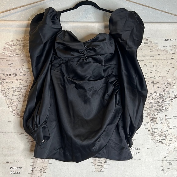 RARE HOUSE OF CB 'Cherie' Black Satin Puff Sleeve Dress NWOT - Picture 11 of 14